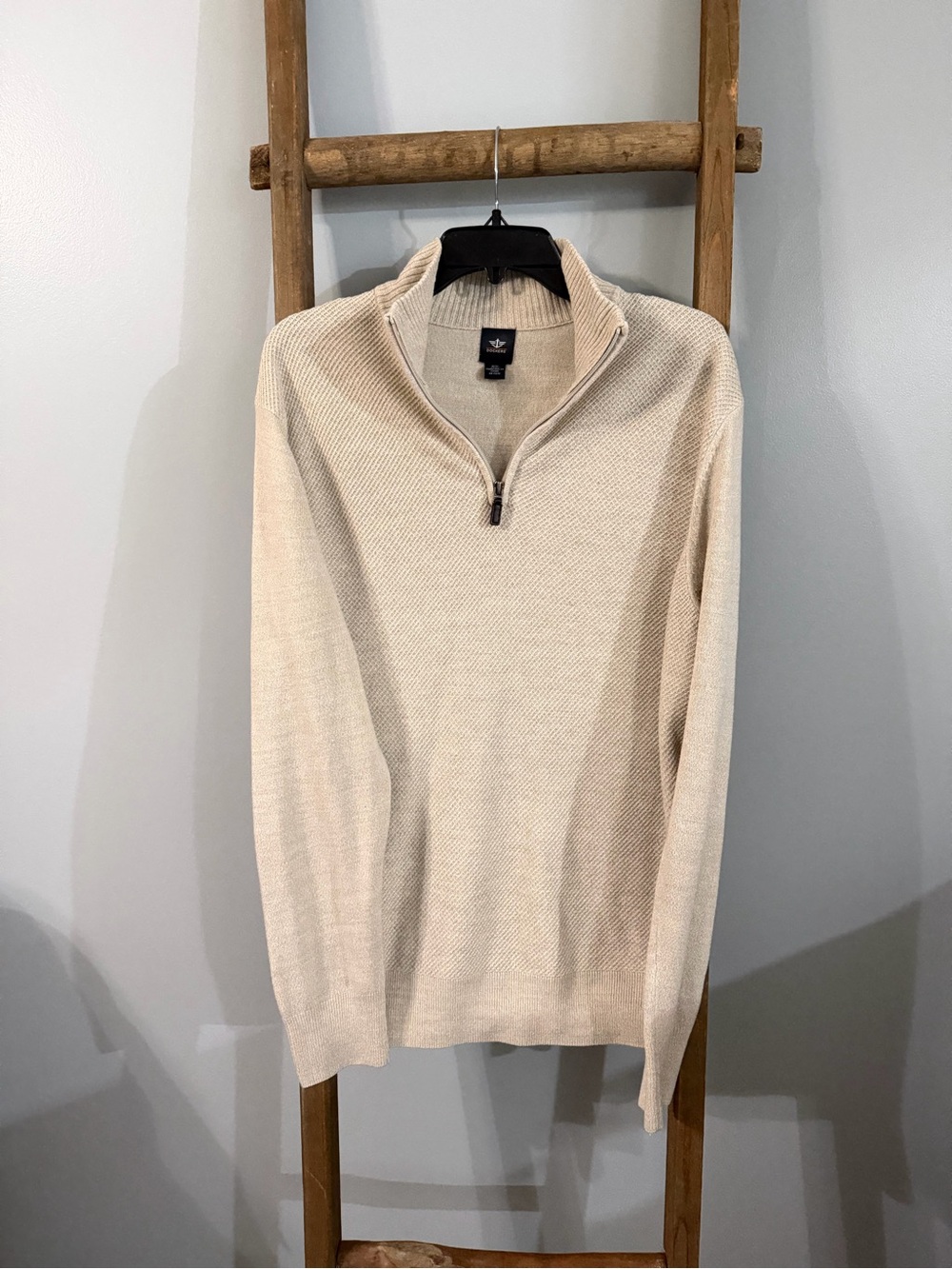 Dockers Men's Zip Mock Collar Sweater in Cream